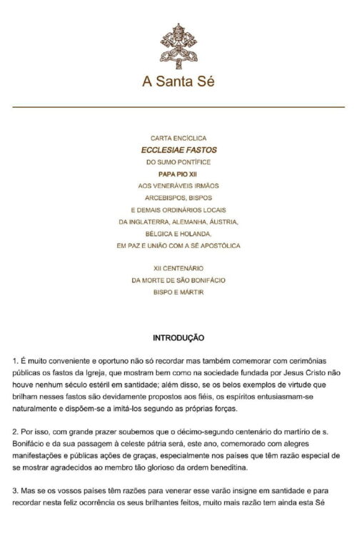 Encíclica Ecclesiae fastos - Papa Pio XII