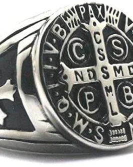 Anel São Bento Católico Cruz Cristão Templário De Aço Inox