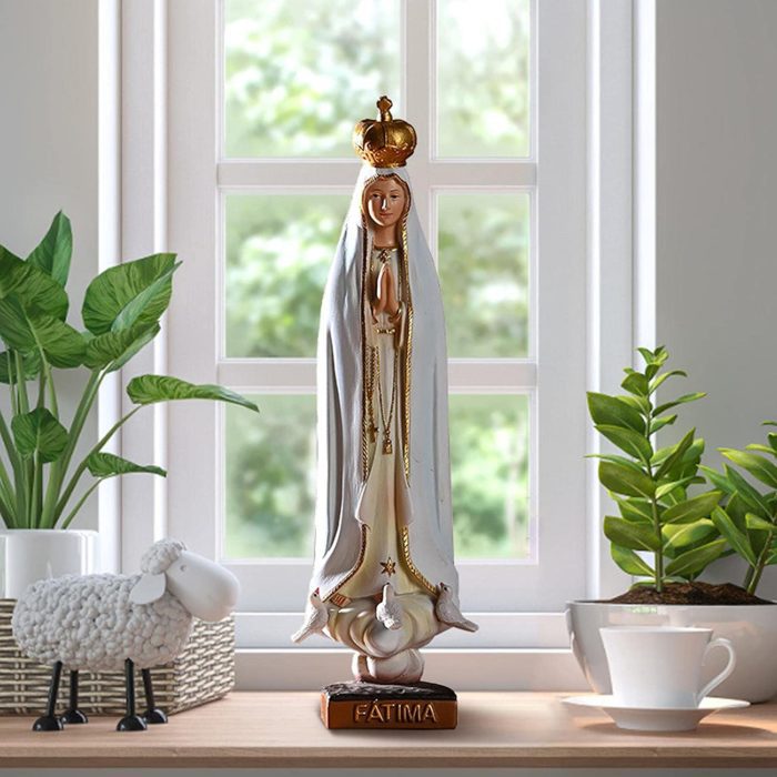 Estátua da Virgem Maria – Estátua de jardim de Nossa Senhora de Fátima (21 cm) - Imagem 7