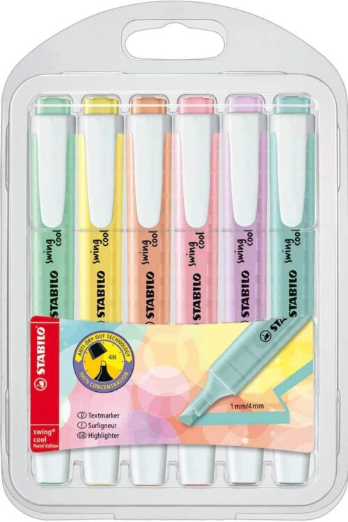 Caneta Marca Texto, Stabilo, Swing Cool, 57.7500, 6 Cores Tons Pastel
