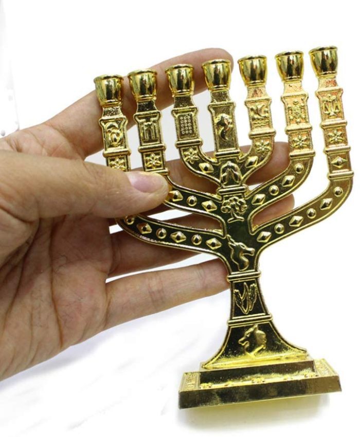 Garneck Taça do Graal Sagrado, Castiçal de Recompensa, Mini Enfeite de Mesa Religioso Artigo Sagrado Dourado com Sete Furos Decoração de Castiçal