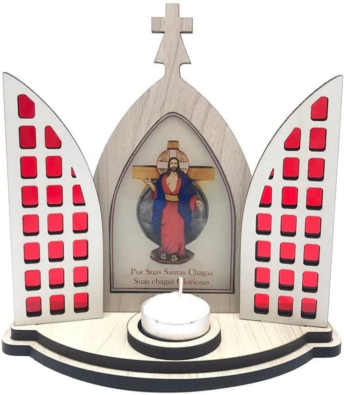 Capela Oratório Vitral das Santas Chagas de Jesus Com Porta Vela
