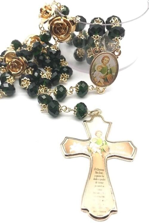 Terço De São José Cristal Facetado Verde