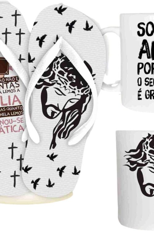 Kit Caneca Cerâmica + ChineloEvangélico, Cristão, Católico.