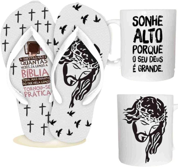 Kit Caneca Cerâmica + ChineloEvangélico, Cristão, Católico.