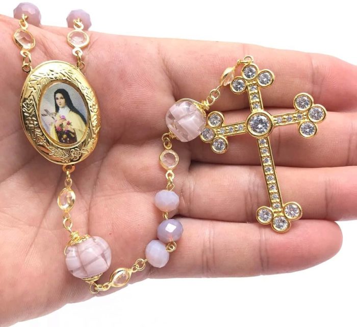 Terço De Santa Teresinha Cristal Lilás Com Relicário - Imagem 4