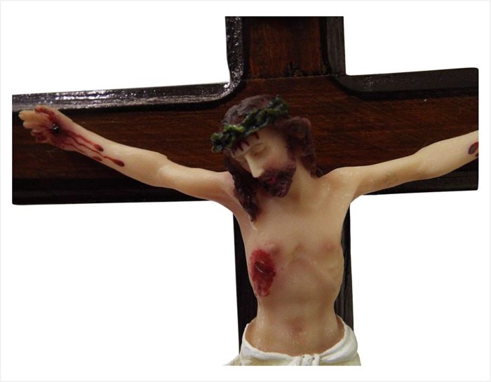 Crucifixo de parede em Madeira e Resina importada 35 x 23 cm - Imagem 3