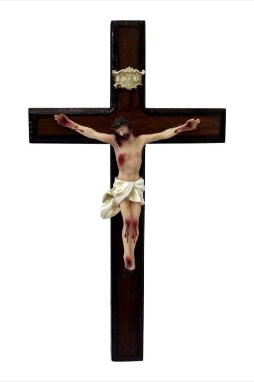 Crucifixo de parede em Madeira e Resina importada 35 x 23 cm