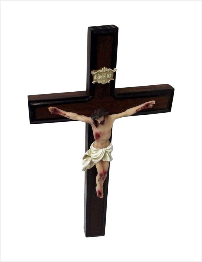 Crucifixo de parede em Madeira e Resina importada 35 x 23 cm - Imagem 2