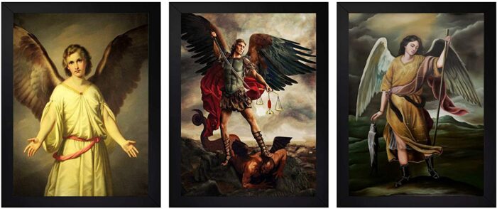 3 quadros católico arcanjo Rafael Miguel tamanho 35x25cm com vidro